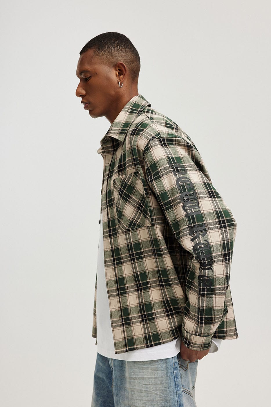 BONELESS Gothic Slogan Plaid Shirt-Shirt-S-Green-Free Shipping Leatheretro