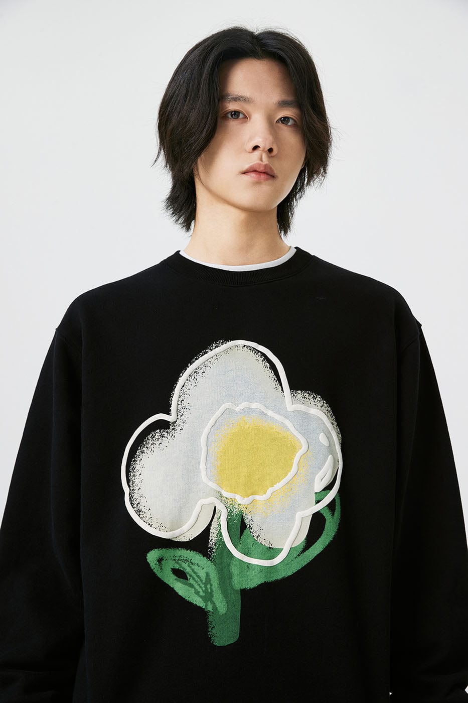 CONKLAB Fried Egg Flower Graphics L/S T-Shirt-L/S Tee-S-Green-Free Shipping Leatheretro