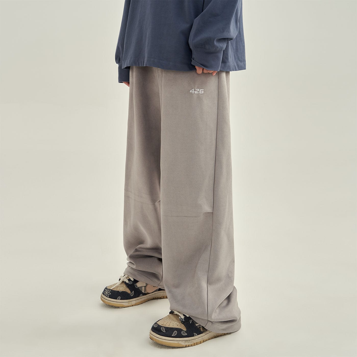 F426 Faux Suede Oversized Crease Pants-Pants-S-Grey-Free Shipping Leatheretro