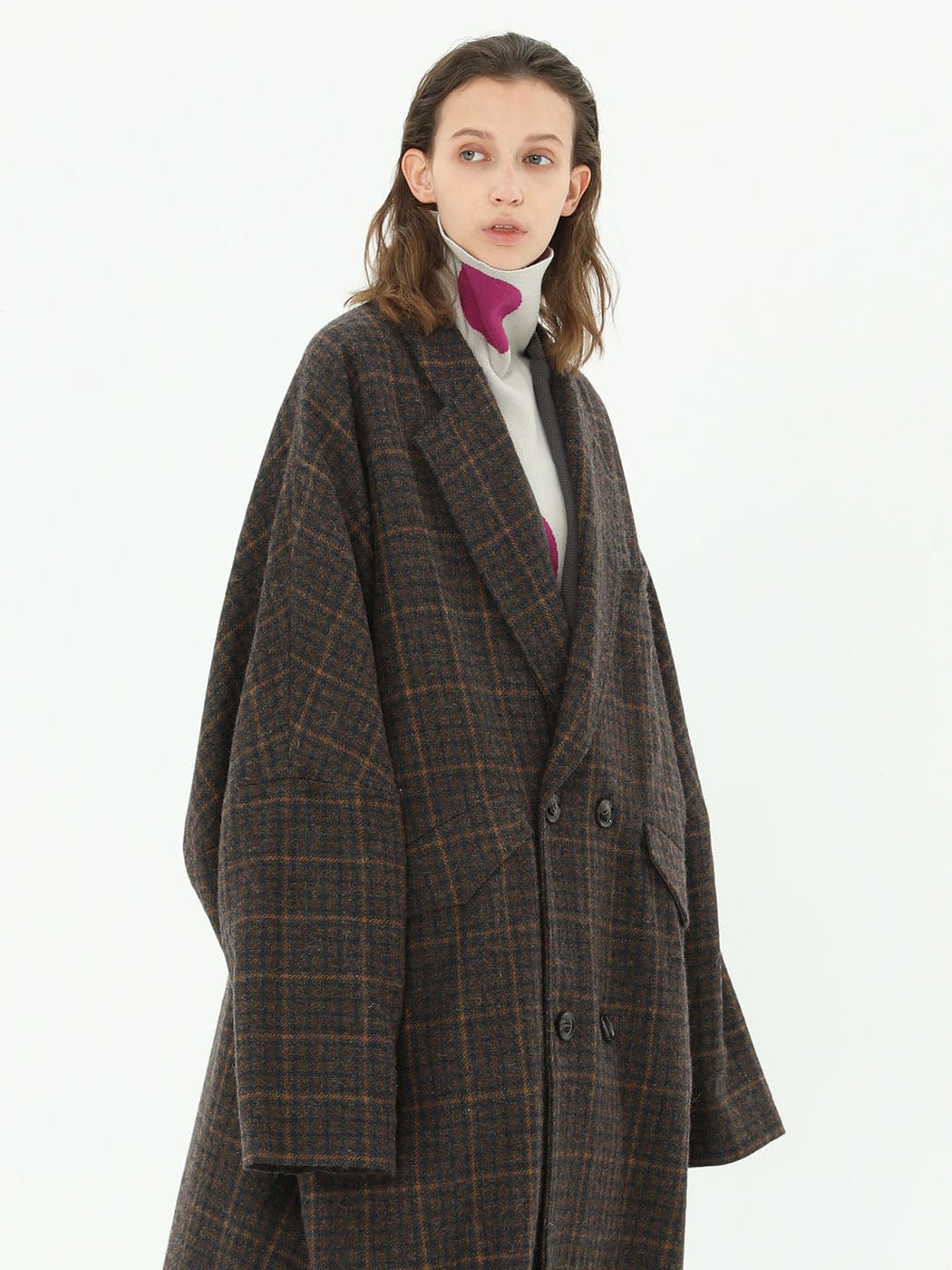 MIICHOUS Plaid Wool Oversized Coat-Jacket-S-Dark Grey-Free Shipping Leatheretro