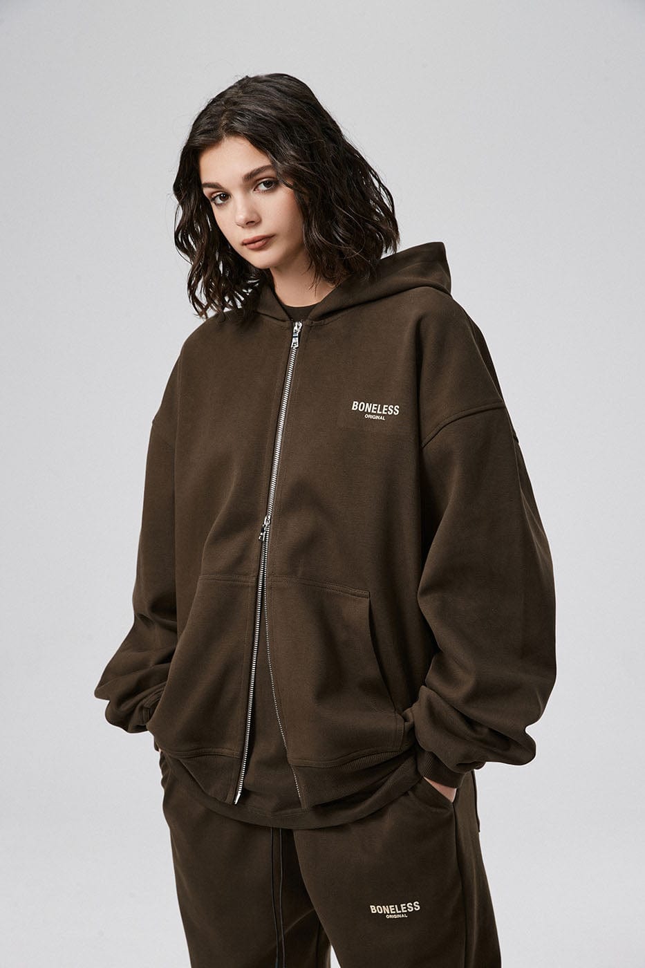 BONELESS Original Series LOGO Zip-Up Hoodie (Only Size M Left)-Hoodie-S-Grey-Free Shipping Leatheretro