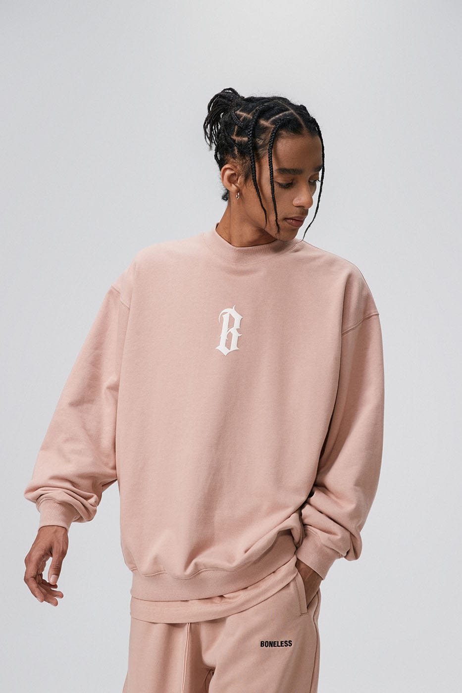 BONELESS Gothic LOGO Sweatshirt-Sweatshirt-S-Beige-Free Shipping Leatheretro