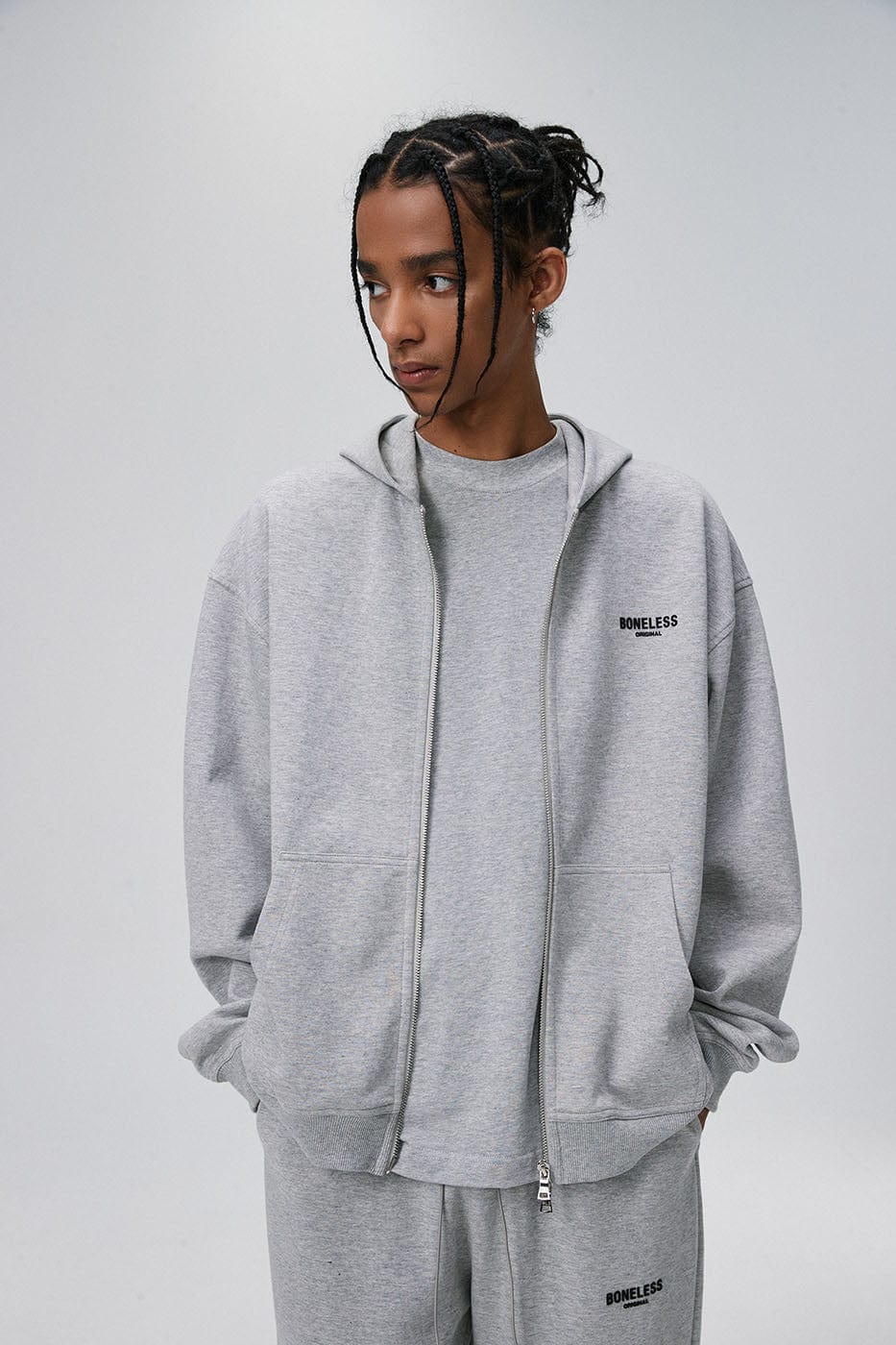 BONELESS Original Series LOGO Zip-Up Hoodie (Only Size M Left)-Hoodie-S-Grey-Free Shipping Leatheretro