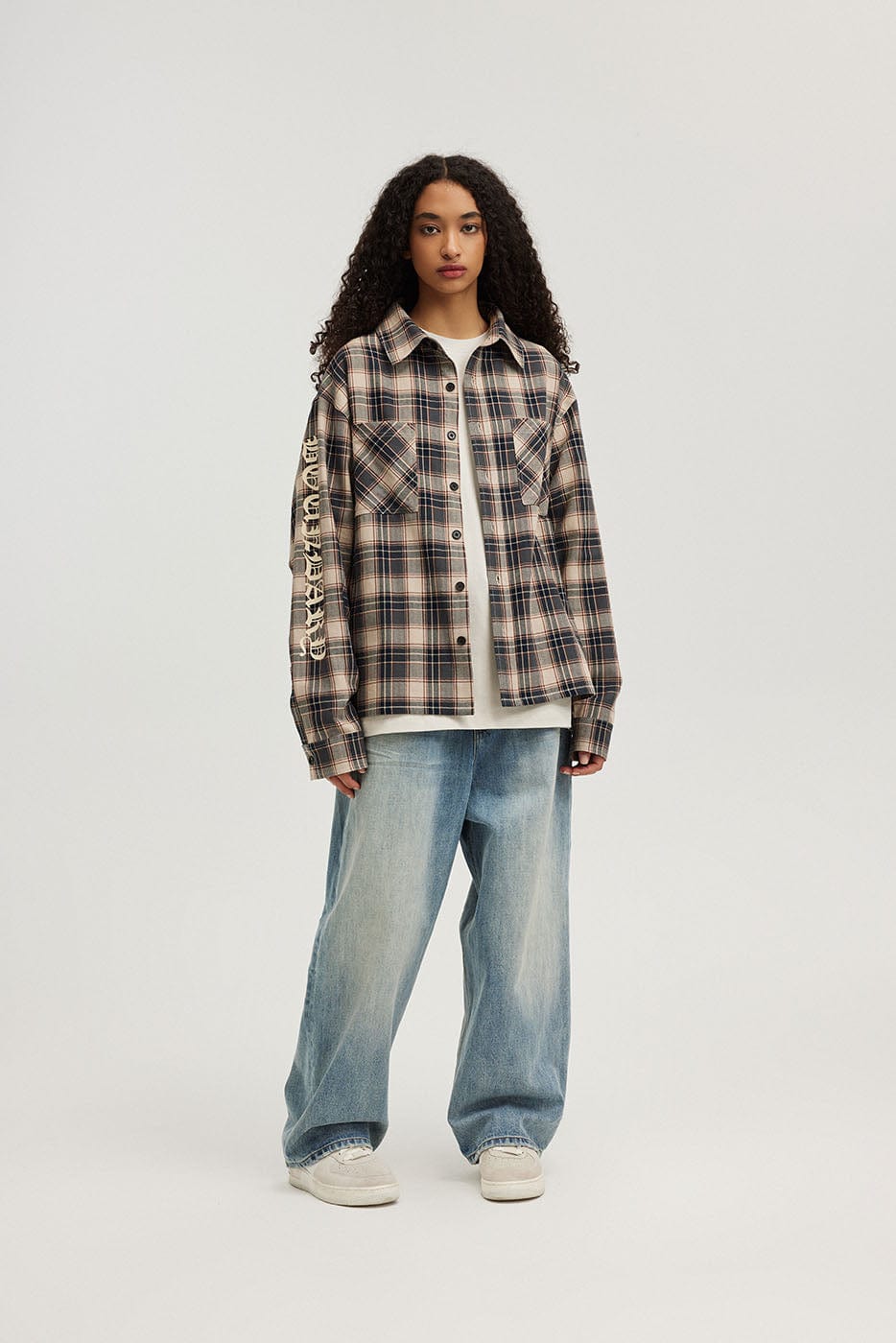 BONELESS Gothic Slogan Plaid Shirt-Shirt-S-Green-Free Shipping Leatheretro