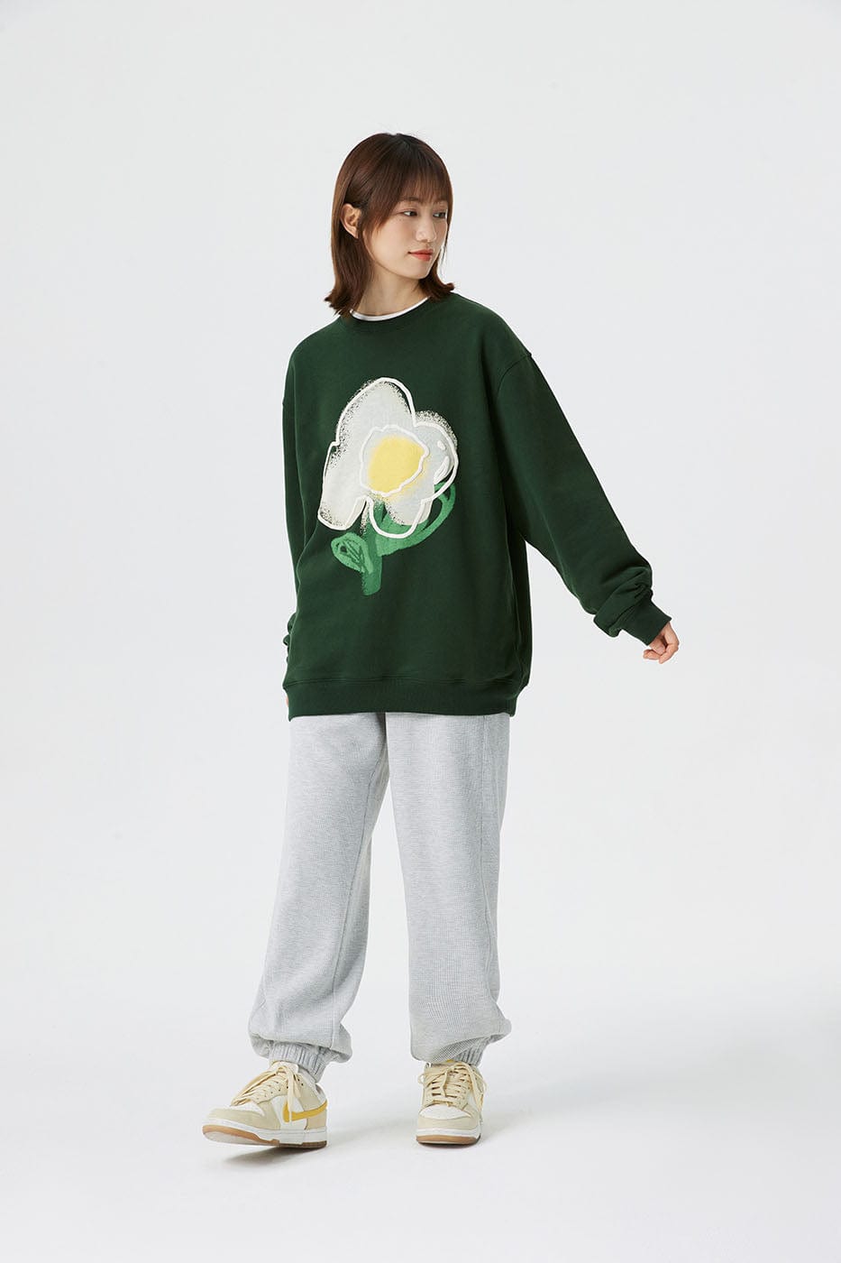 CONKLAB Fried Egg Flower Graphics L/S T-Shirt-L/S Tee-S-Green-Free Shipping Leatheretro