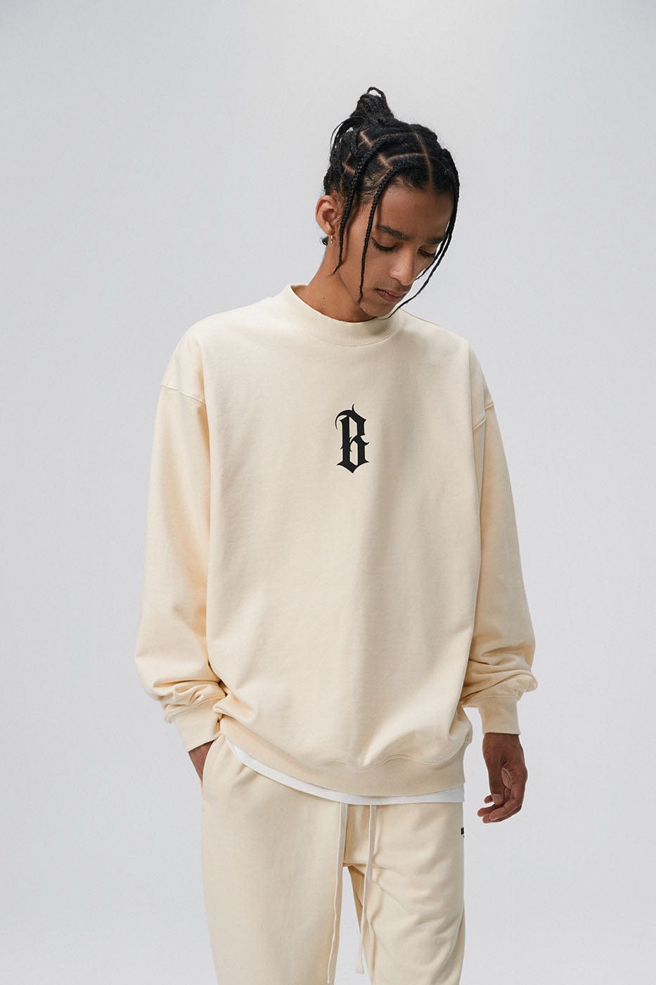 BONELESS Gothic LOGO Sweatshirt-Sweatshirt-S-Beige-Free Shipping Leatheretro