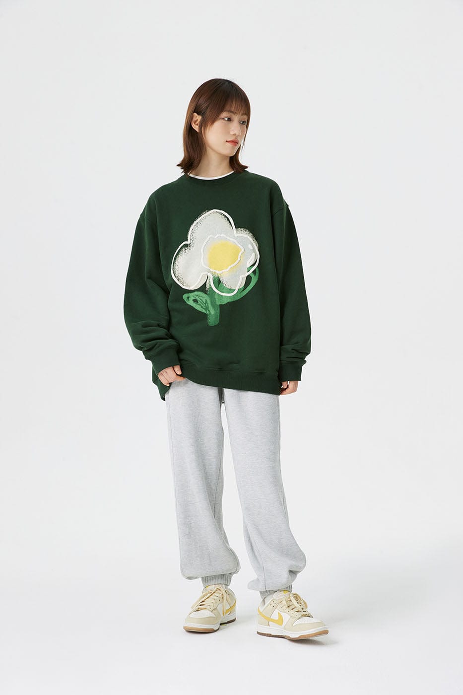 CONKLAB Fried Egg Flower Graphics L/S T-Shirt-L/S Tee-S-Green-Free Shipping Leatheretro