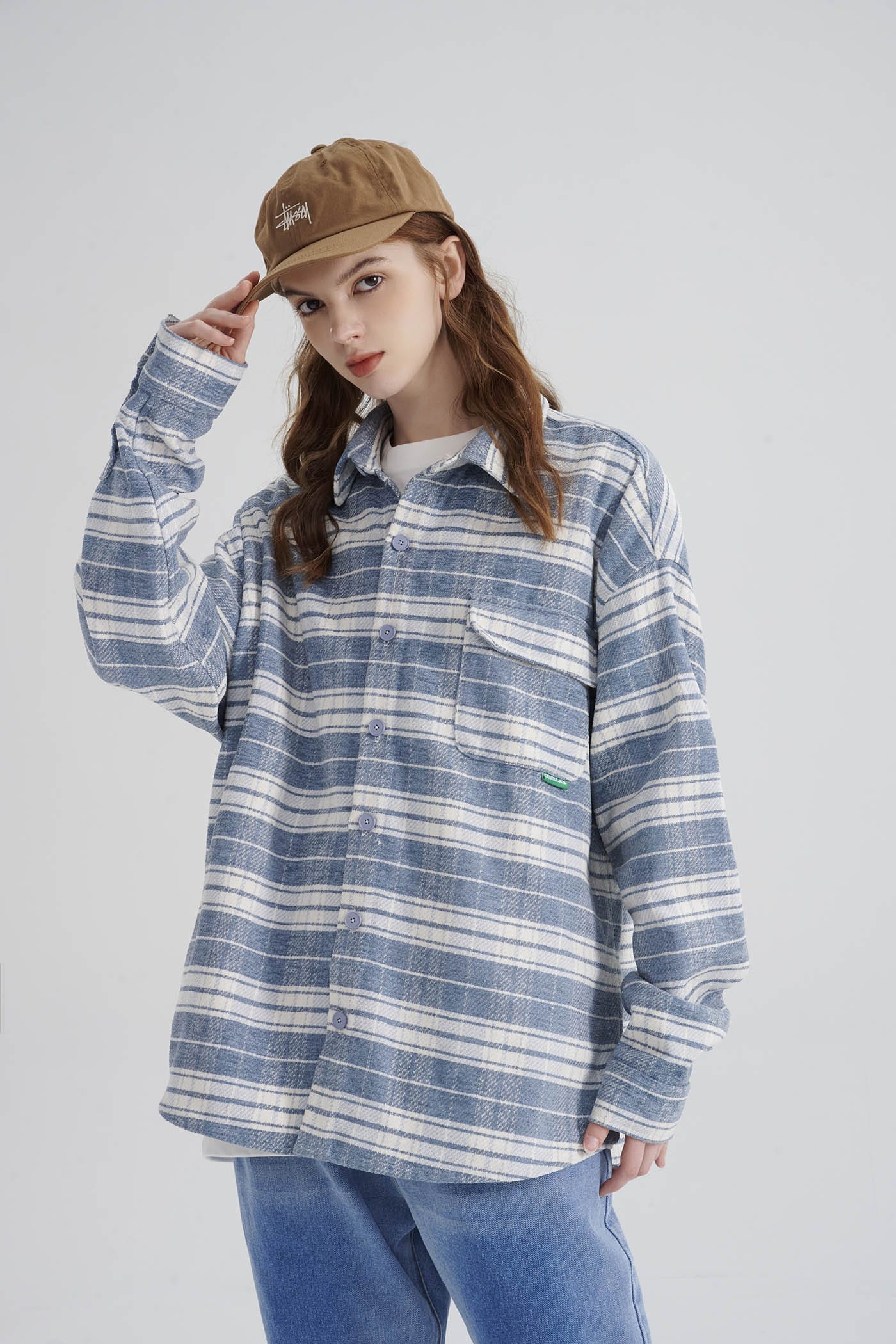 CONKLAB Flannel Plaid Shirt-Jacket-S-Blue-Free Shipping Leatheretro