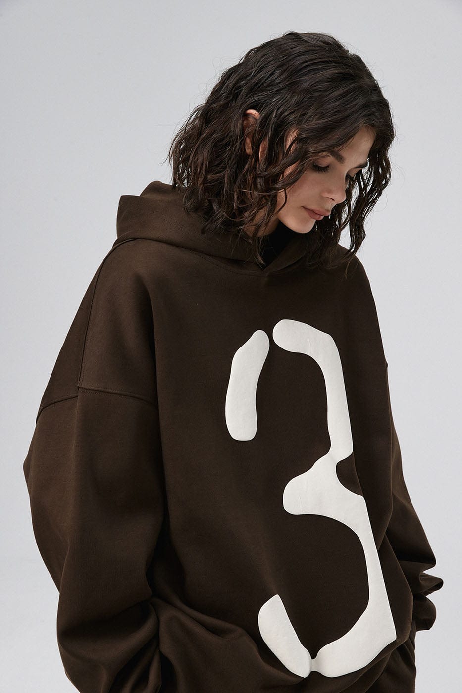 BONELESS Number 3 Puff-Print Hoodie-Hoodie-S-Brown-Free Shipping Leatheretro