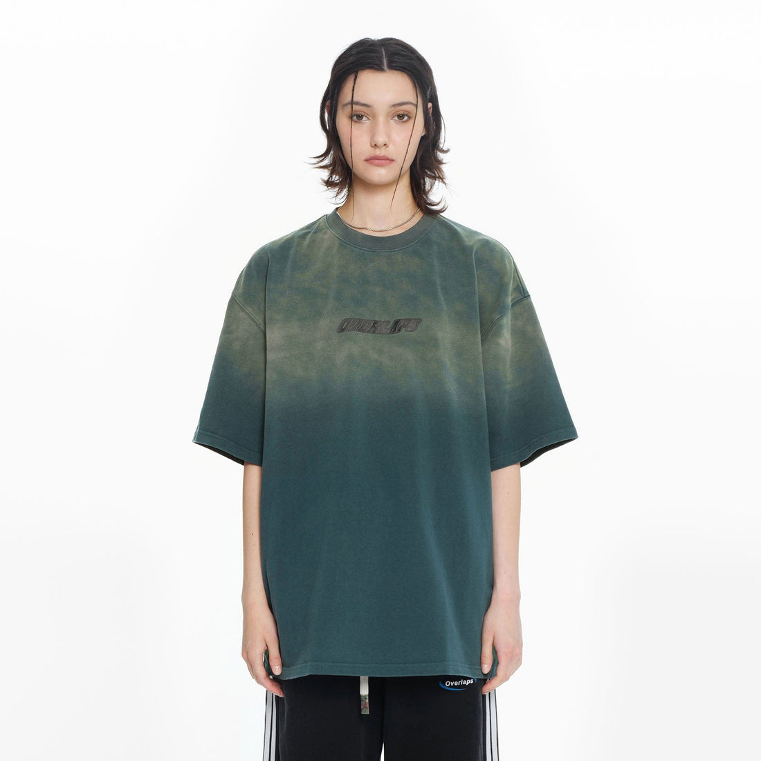 OVERLAPS Gradient Washed Oversized LOGO T-Shirt-T Shirt-S-Green-Free Shipping Leatheretro