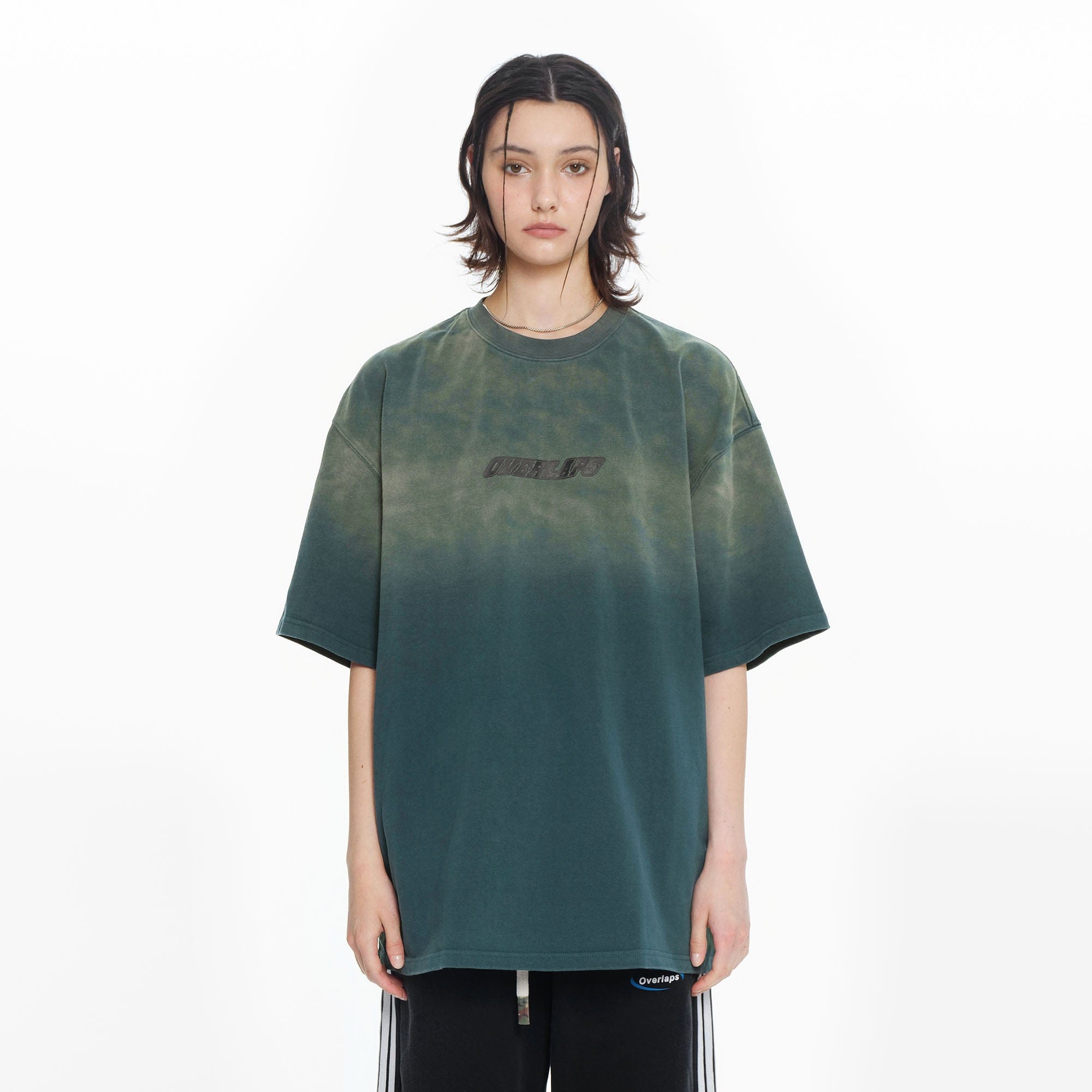 OVERLAPS Gradient Washed Oversized LOGO T-Shirt-T Shirt-S-Green-Free Shipping Leatheretro