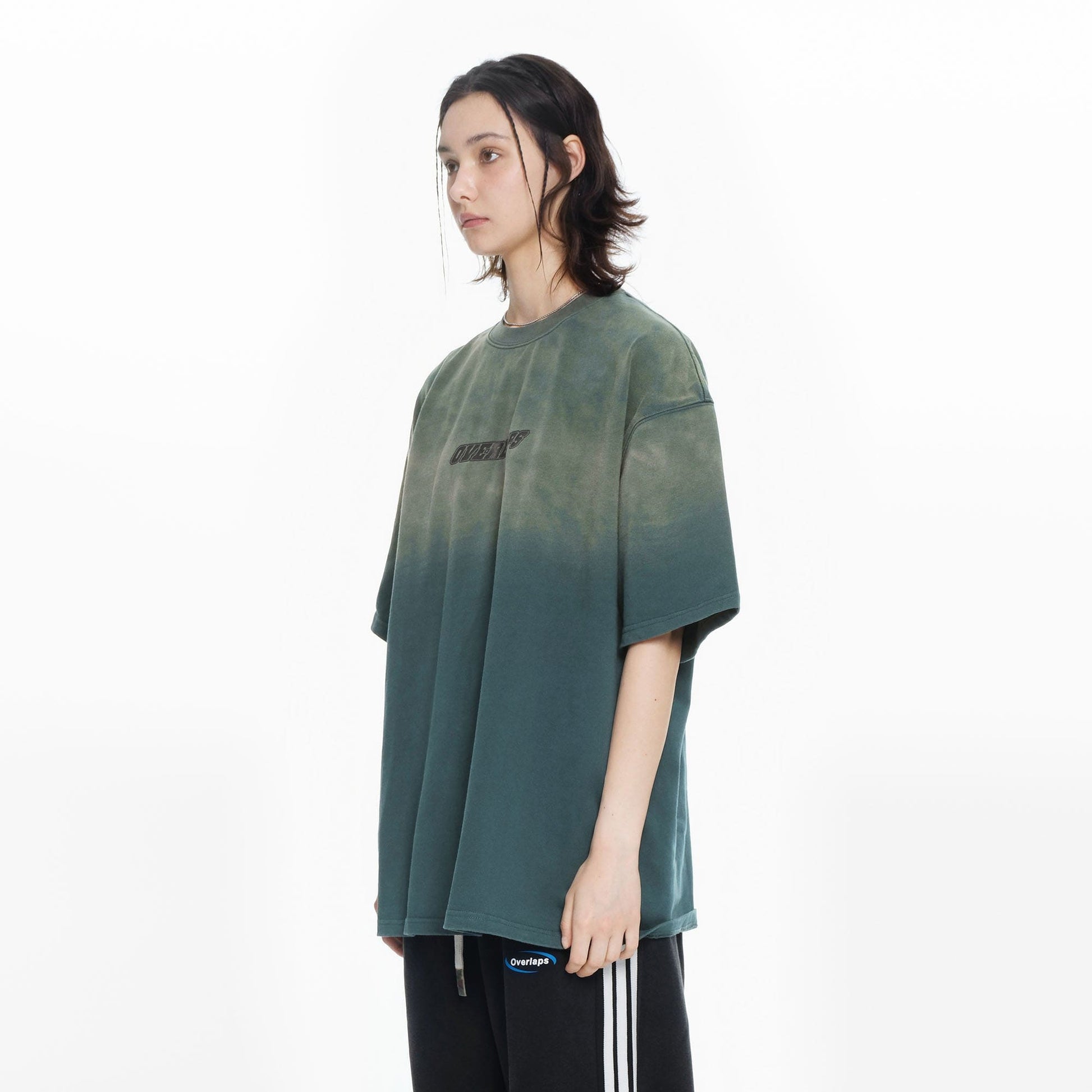 OVERLAPS Gradient Washed Oversized LOGO T-Shirt-T Shirt-S-Green-Free Shipping Leatheretro