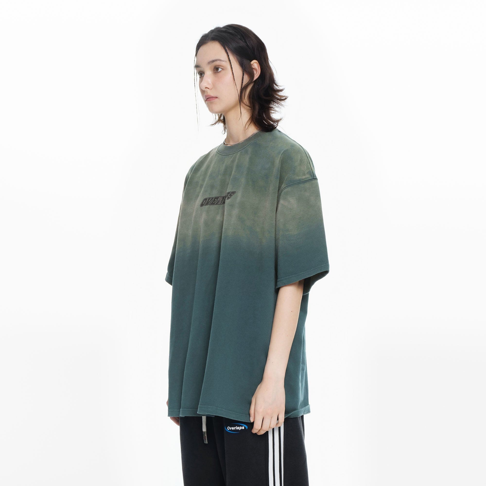 OVERLAPS Gradient Washed Oversized LOGO T-Shirt-T Shirt-S-Green-Free Shipping Leatheretro