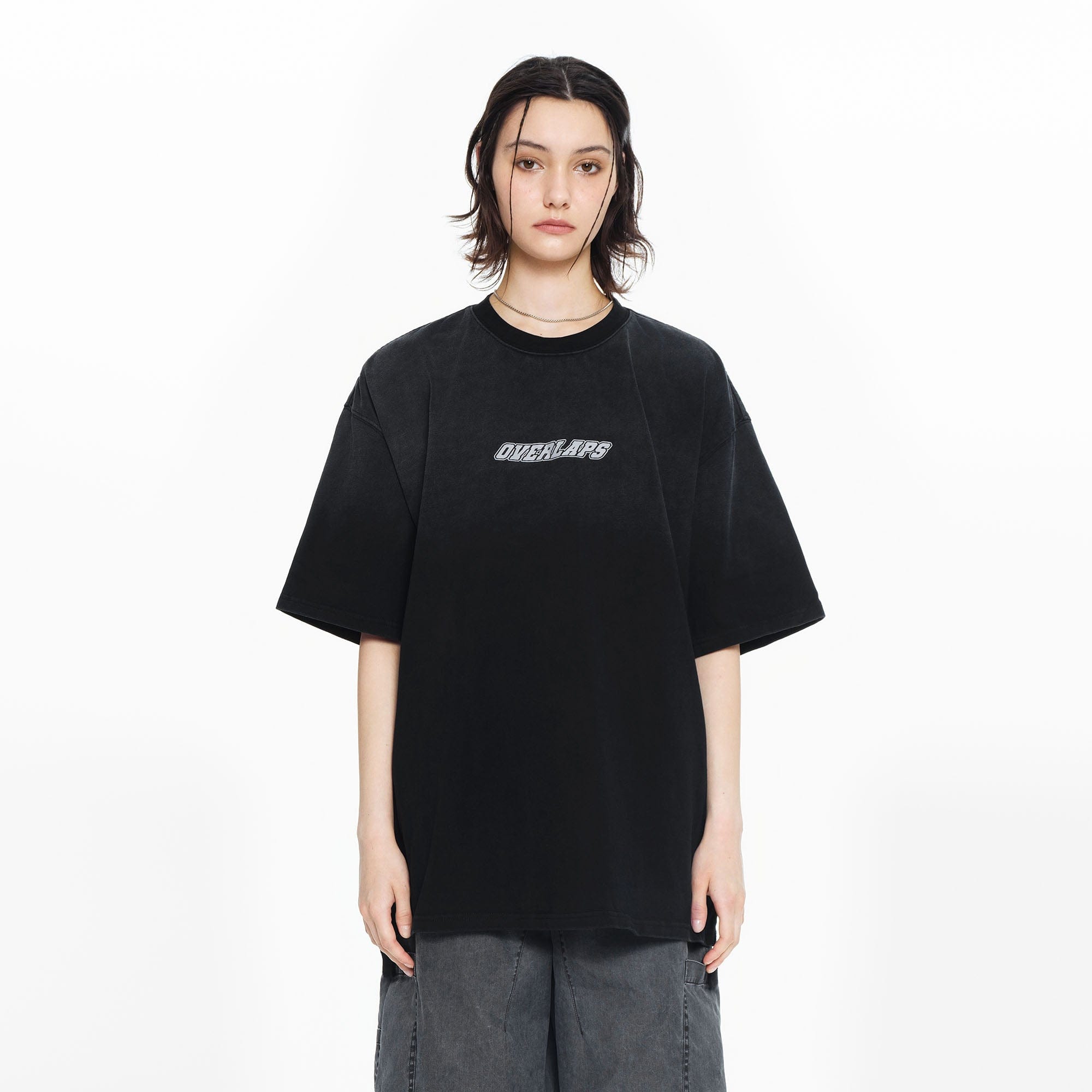 OVERLAPS Gradient Washed Oversized LOGO T-Shirt-T Shirt-S-Black-Free Shipping Leatheretro
