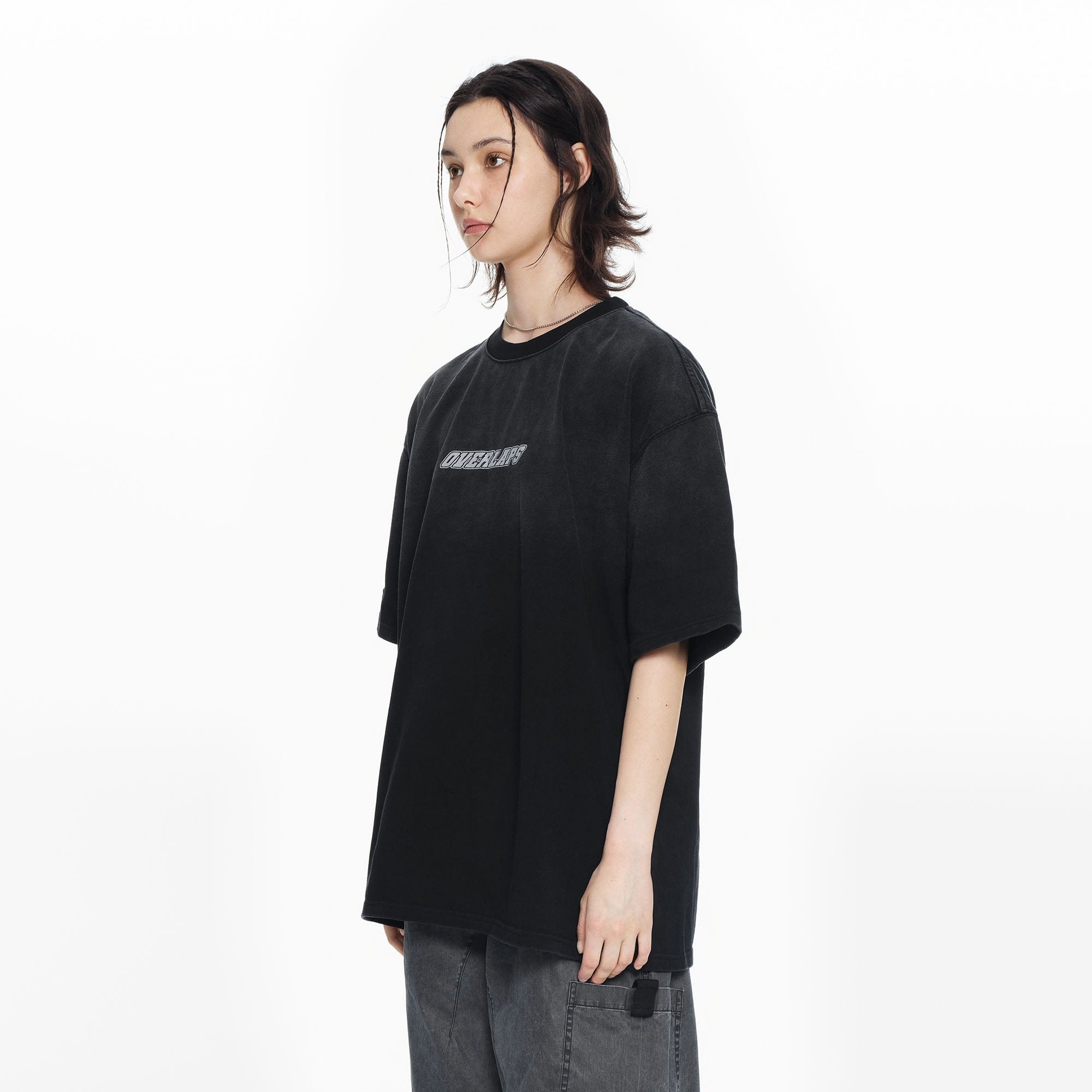 OVERLAPS Gradient Washed Oversized LOGO T-Shirt-T Shirt-S-Green-Free Shipping Leatheretro