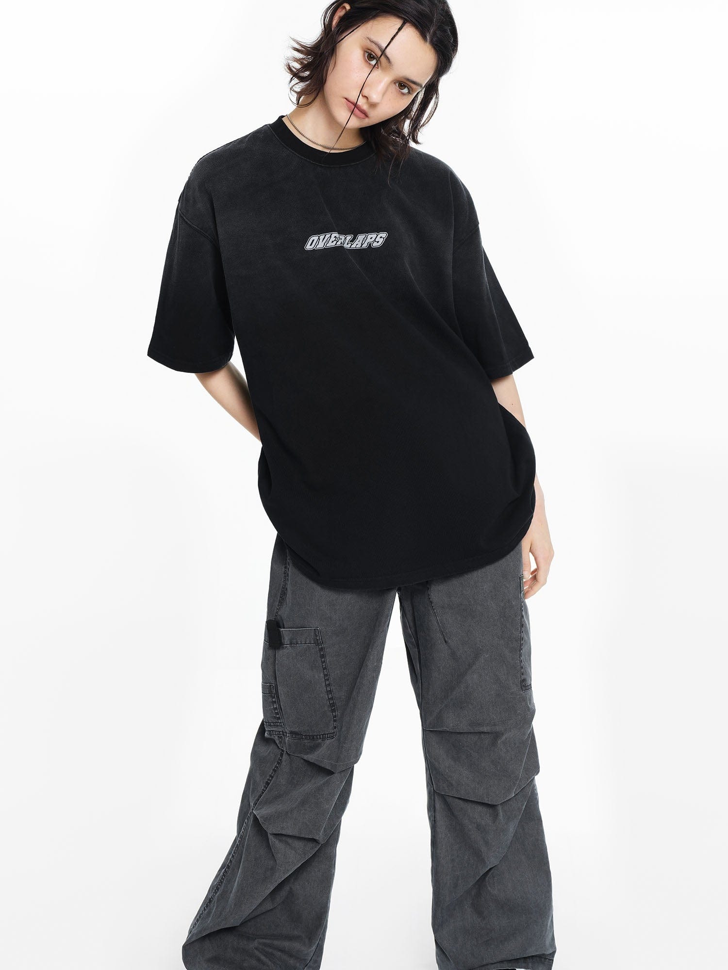 OVERLAPS Gradient Washed Oversized LOGO T-Shirt-T Shirt-S-Green-Free Shipping Leatheretro