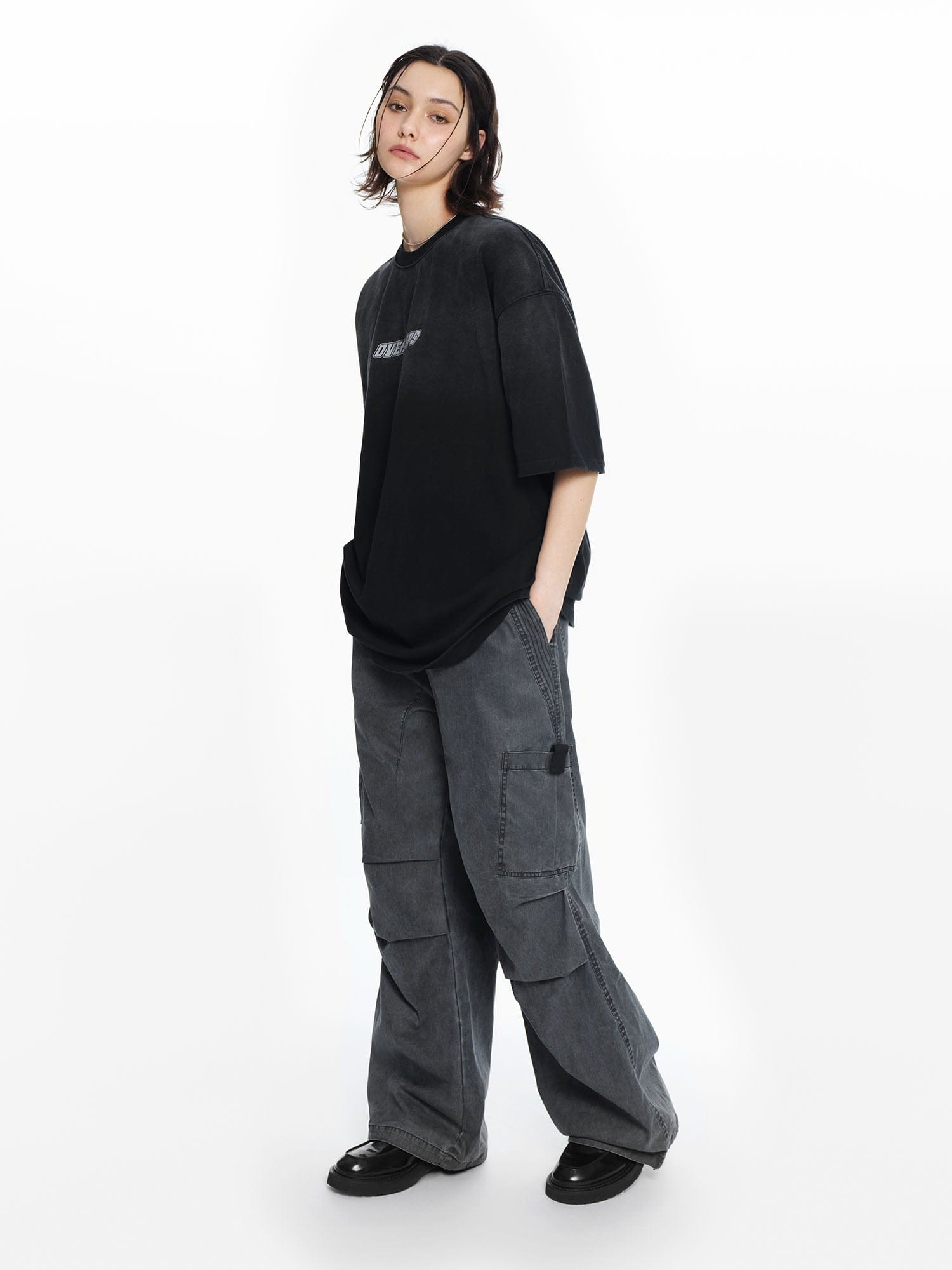 OVERLAPS Gradient Washed Oversized LOGO T-Shirt-T Shirt-S-Green-Free Shipping Leatheretro