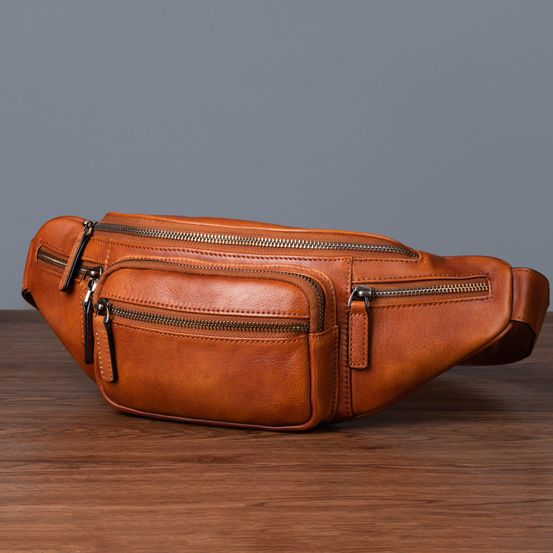 Vintage Cowhide Leather Chest & Waist Bag – Vegetable Tanned, Dual-Purpose Casual Style-Chest Bags-Retro Brown-Free Shipping Leatheretro