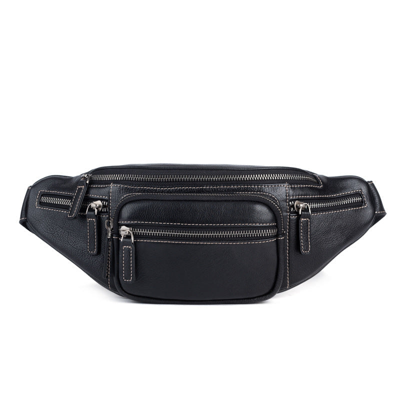Vintage Cowhide Leather Chest & Waist Bag – Vegetable Tanned, Dual-Purpose Casual Style-Chest Bags-Black-Free Shipping Leatheretro