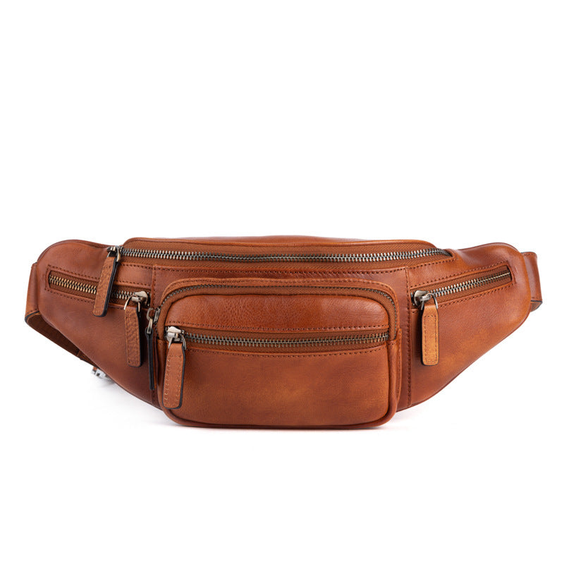 Vintage Cowhide Leather Chest & Waist Bag – Vegetable Tanned, Dual-Purpose Casual Style-Chest Bags-Brown-Free Shipping Leatheretro