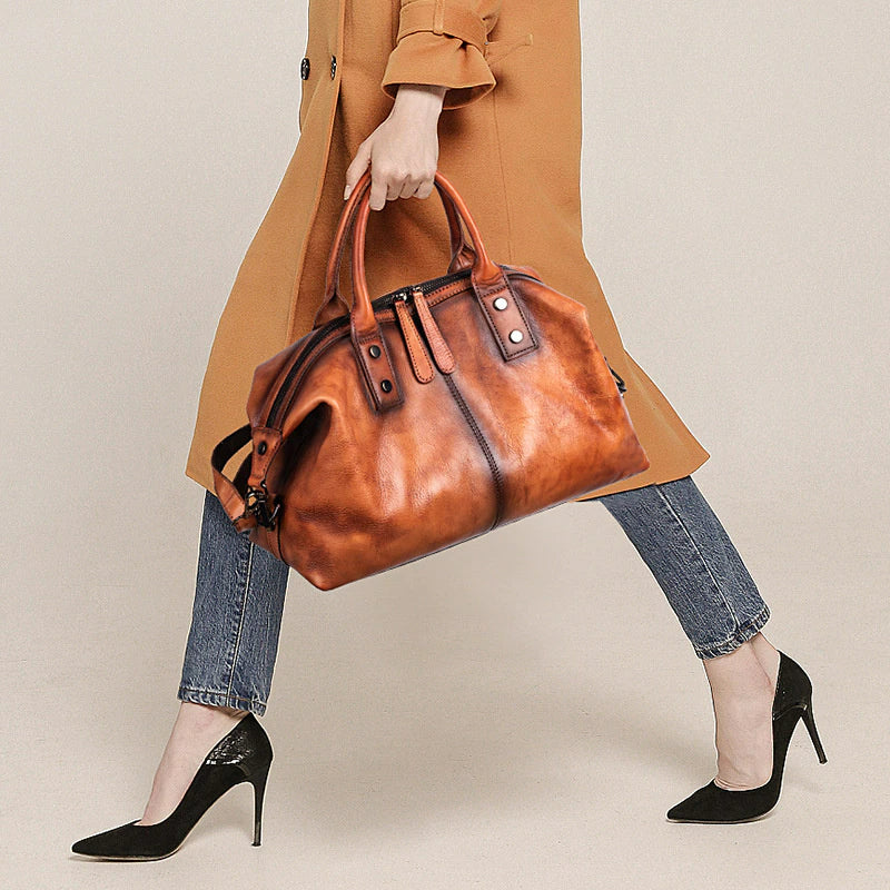 Vintage Cowhide Leather Dumpling Bag-Handbags-Brown-Free Shipping Leatheretro