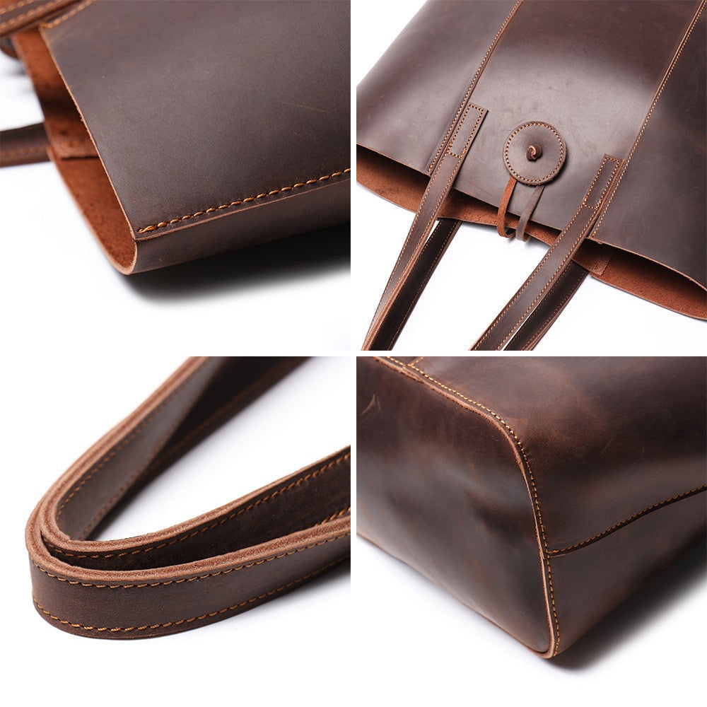 Vintage Crazy Horse Leather Tote Bag-Tote Bag-Brown-Free Shipping Leatheretro