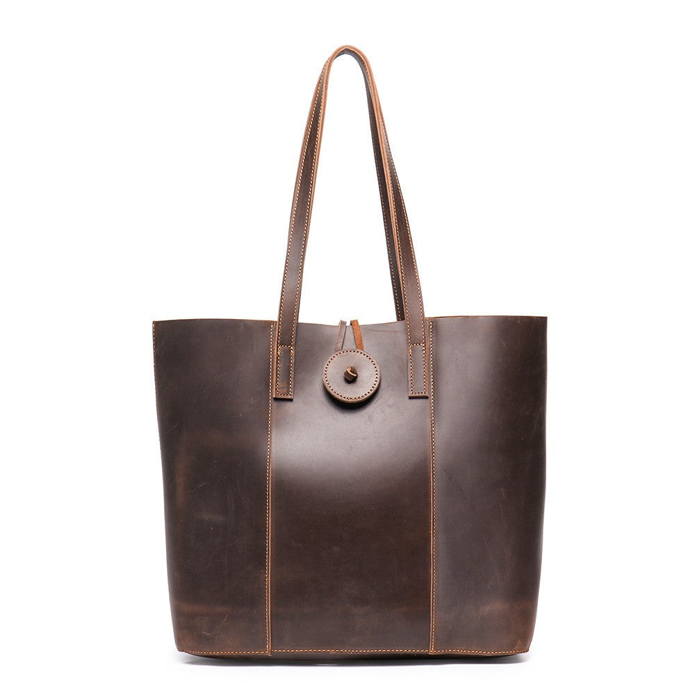 Vintage Crazy Horse Leather Tote Bag-Tote Bag-Brown-Free Shipping Leatheretro