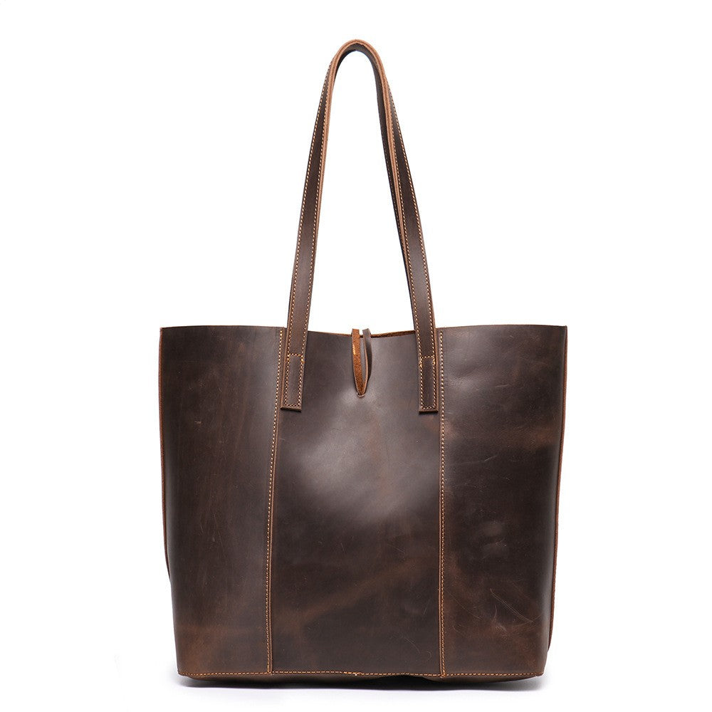Vintage Crazy Horse Leather Tote Bag-Tote Bag-Brown-Free Shipping Leatheretro