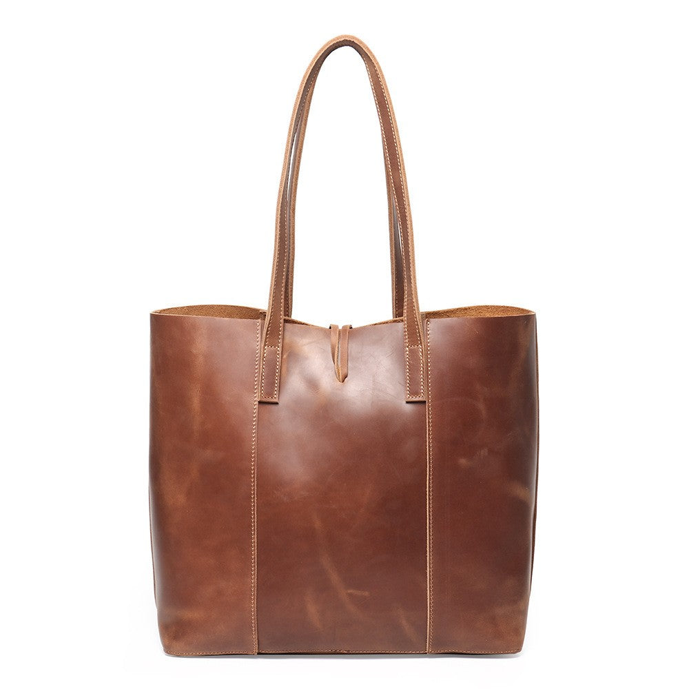 Vintage Crazy Horse Leather Tote Bag-Tote Bag-Brown-Free Shipping Leatheretro