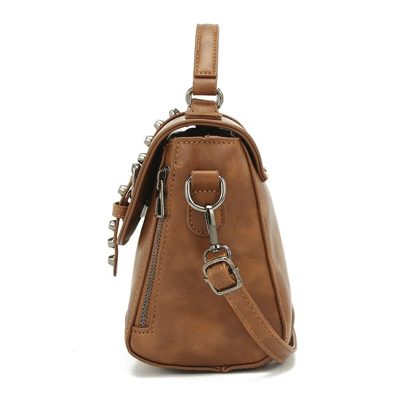 Vintage Cross body Leather Rivet Shoulder Bag-Handbags-Brown-Free Shipping Leatheretro