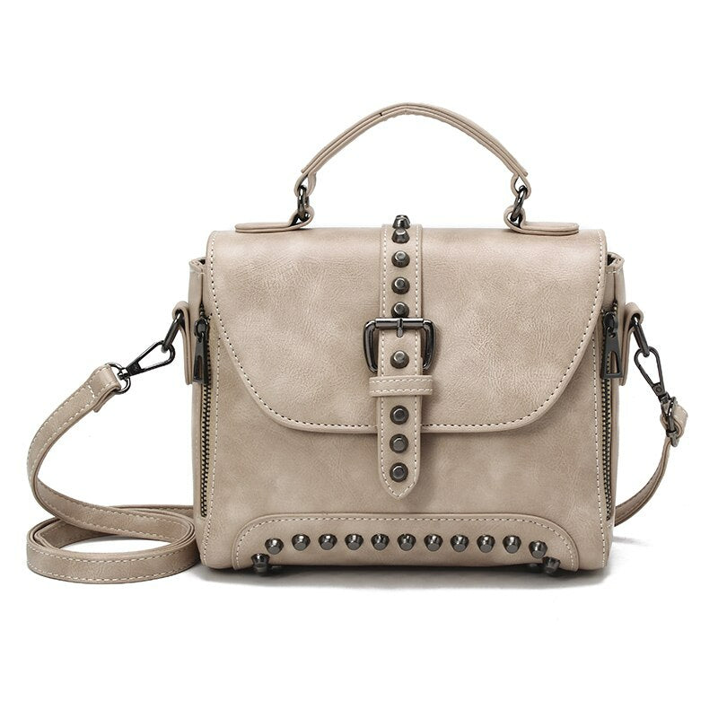 Vintage Cross body Leather Rivet Shoulder Bag-Handbags-White-Free Shipping Leatheretro