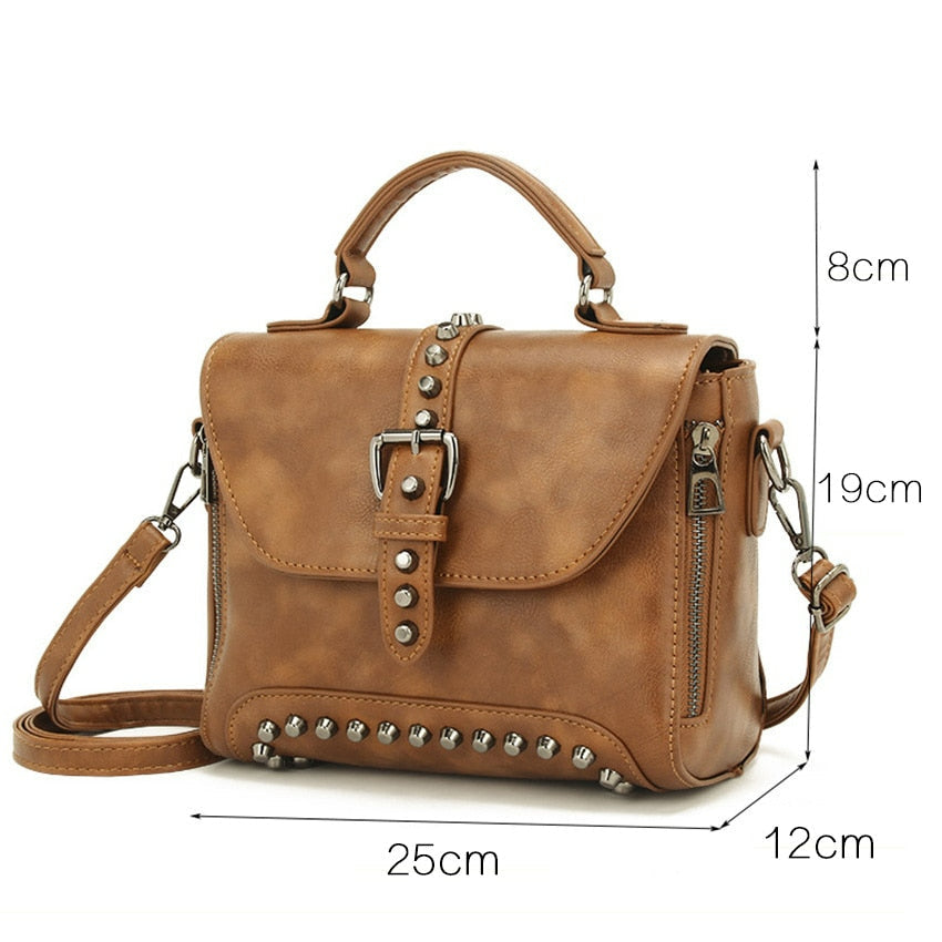 Vintage Cross body Leather Rivet Shoulder Bag-Handbags-Brown-Free Shipping Leatheretro