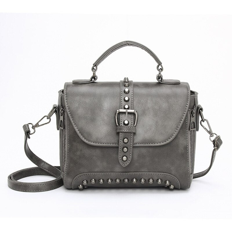 Vintage Cross body Leather Rivet Shoulder Bag-Handbags-Gray-Free Shipping Leatheretro