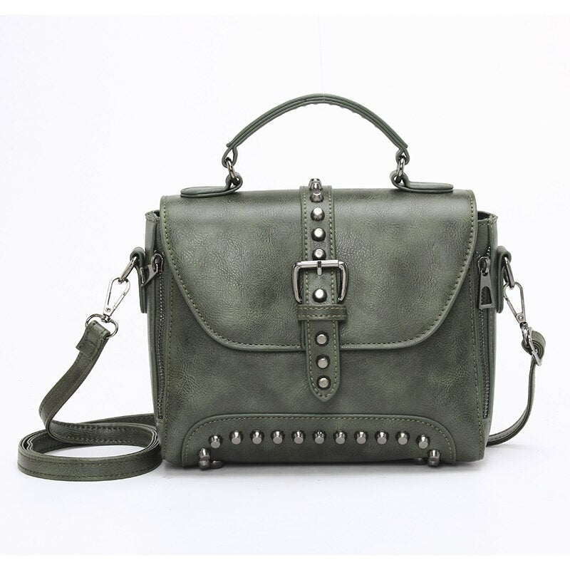 Vintage Cross body Leather Rivet Shoulder Bag-Handbags-Green-Free Shipping Leatheretro