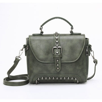 Vintage Cross body Leather Rivet Shoulder Bag-Handbags-Green-Free Shipping Leatheretro