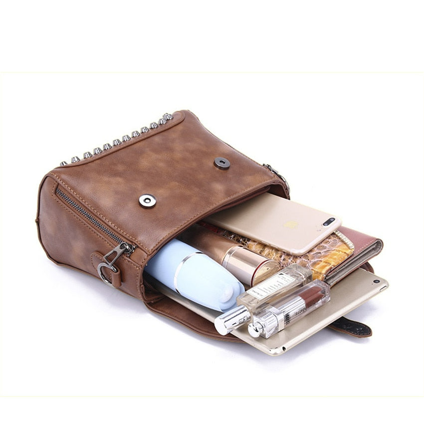 Vintage Cross body Leather Rivet Shoulder Bag-Handbags-Brown-Free Shipping Leatheretro