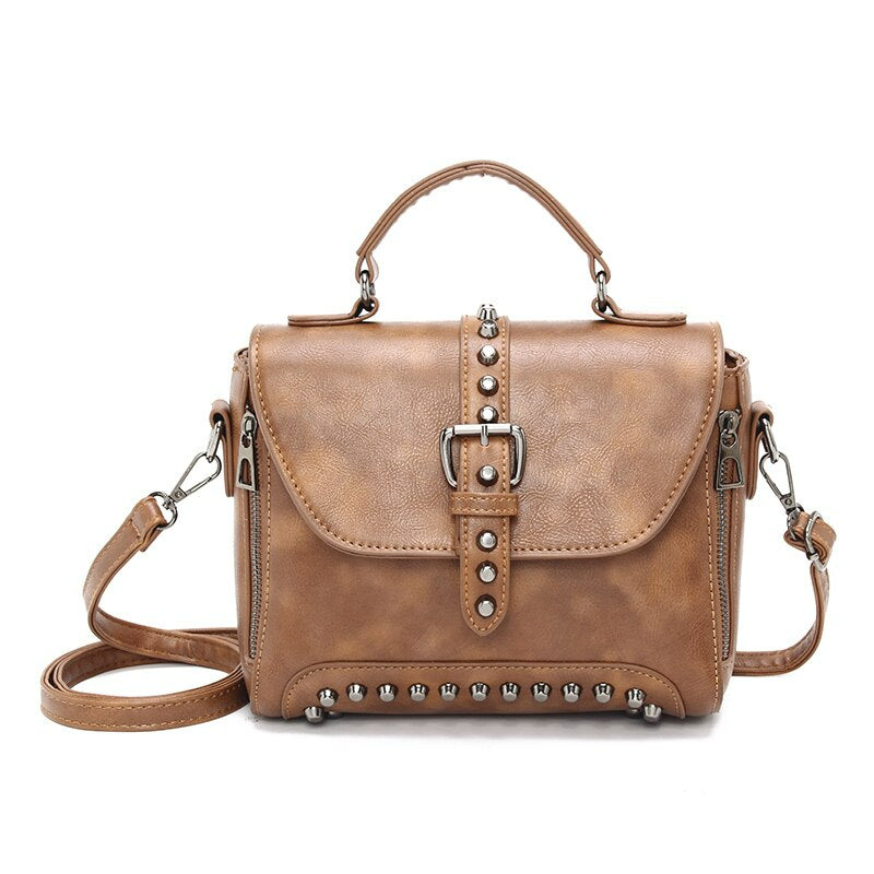 Vintage Cross body Leather Rivet Shoulder Bag-Handbags-Brown-Free Shipping Leatheretro