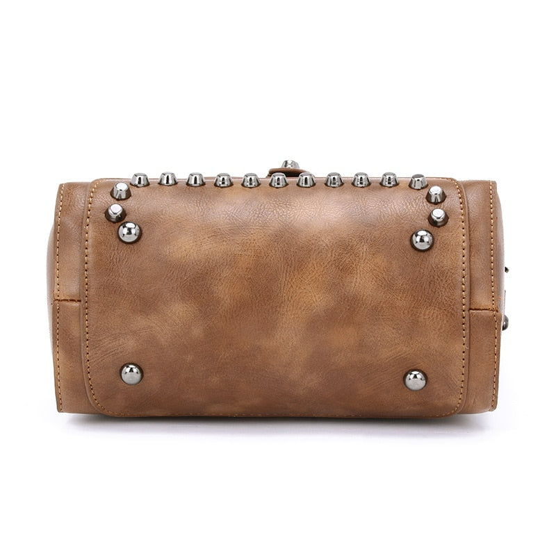Vintage Cross body Leather Rivet Shoulder Bag-Handbags-Brown-Free Shipping Leatheretro