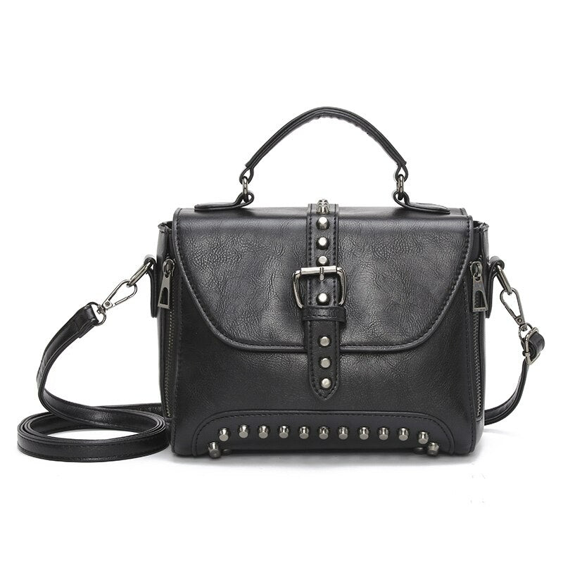 Vintage Cross body Leather Rivet Shoulder Bag-Handbags-Black-Free Shipping Leatheretro