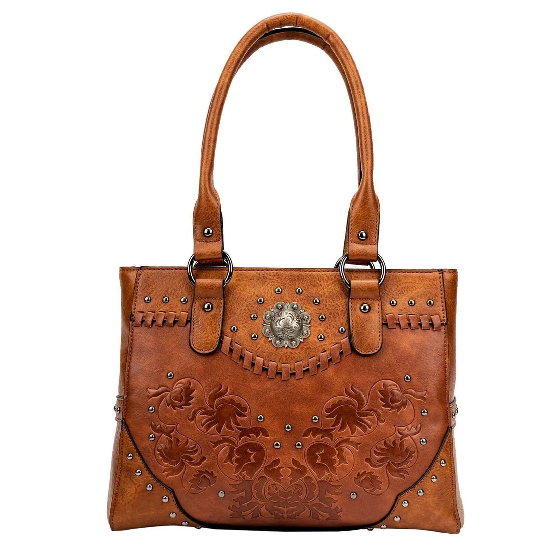 Vintage Embossed Concho Studs Shoulder Bag-Handbags-Brown-Free Shipping Leatheretro
