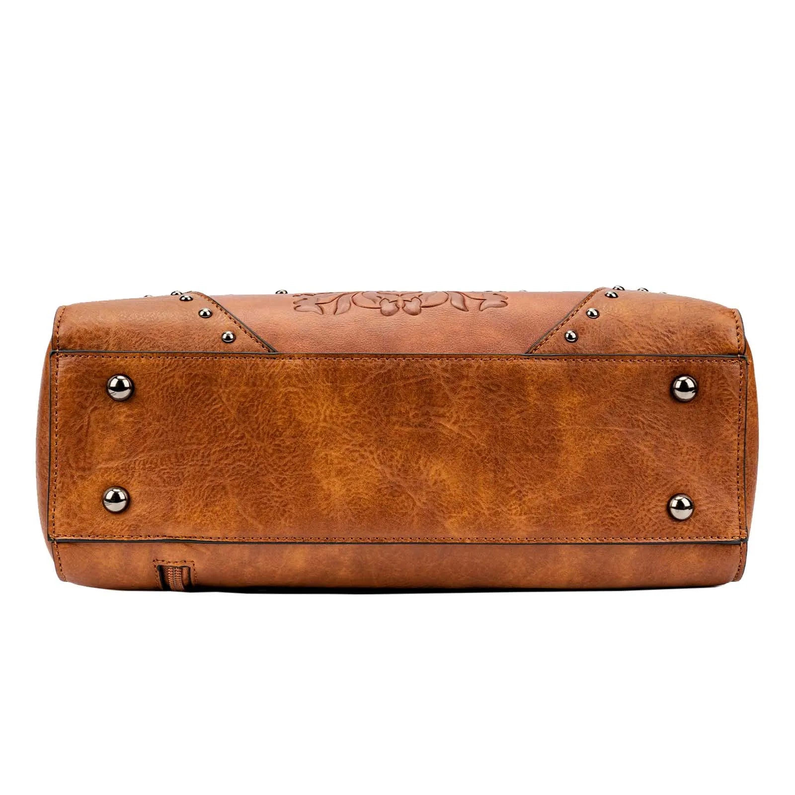 Vintage Embossed Concho Studs Shoulder Bag-Handbags-Brown-Free Shipping Leatheretro