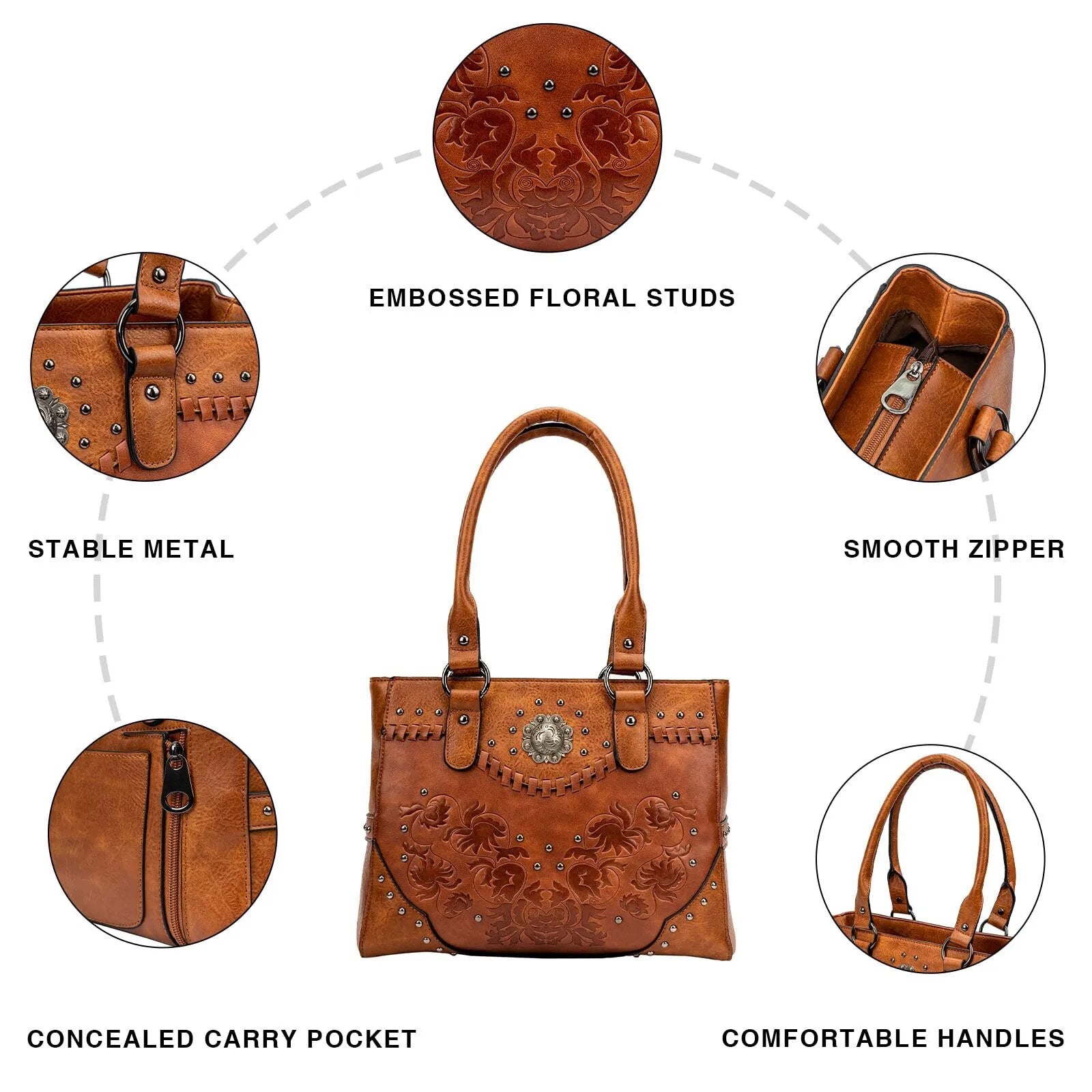 Vintage Embossed Concho Studs Shoulder Bag-Handbags-Brown-Free Shipping Leatheretro