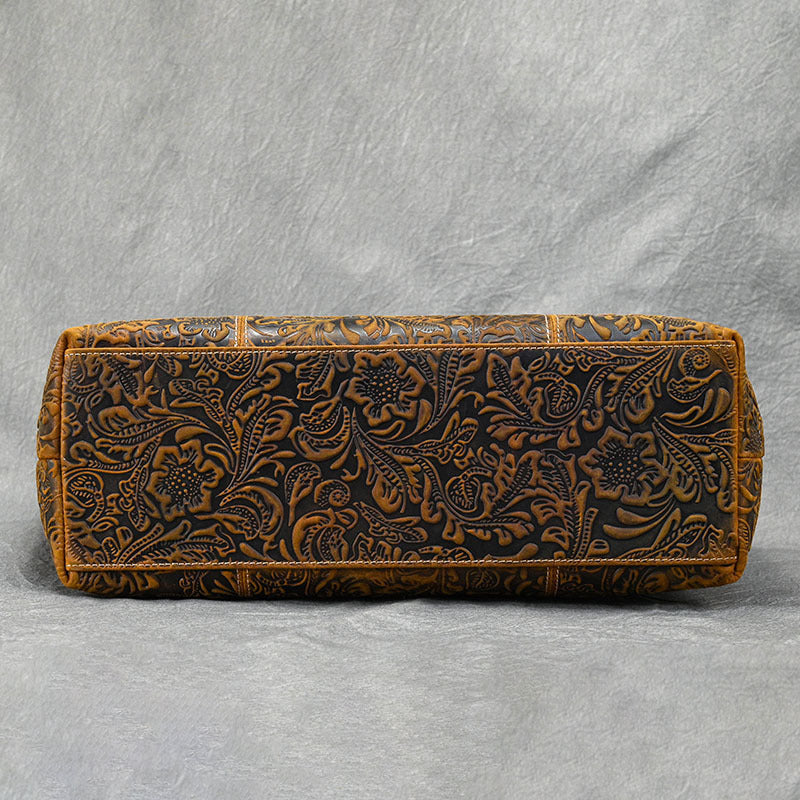 Vintage Embossed Genuine Leather Women's Tote Bag-Tote Bag-Brown-Free Shipping Leatheretro
