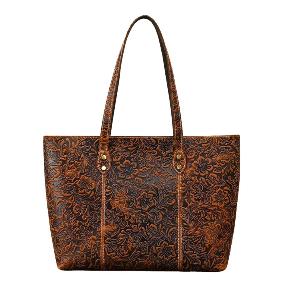 Vintage Embossed Genuine Leather Women's Tote Bag-Tote Bag-Brown-Free Shipping Leatheretro