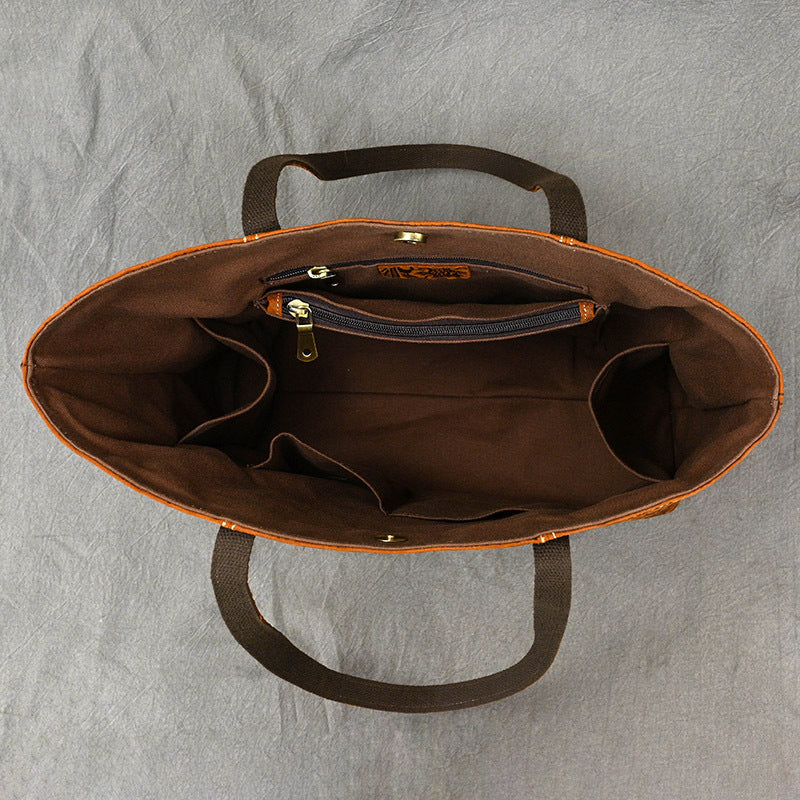 Vintage Embossed Genuine Leather Women's Tote Bag-Tote Bag-Brown-Free Shipping Leatheretro