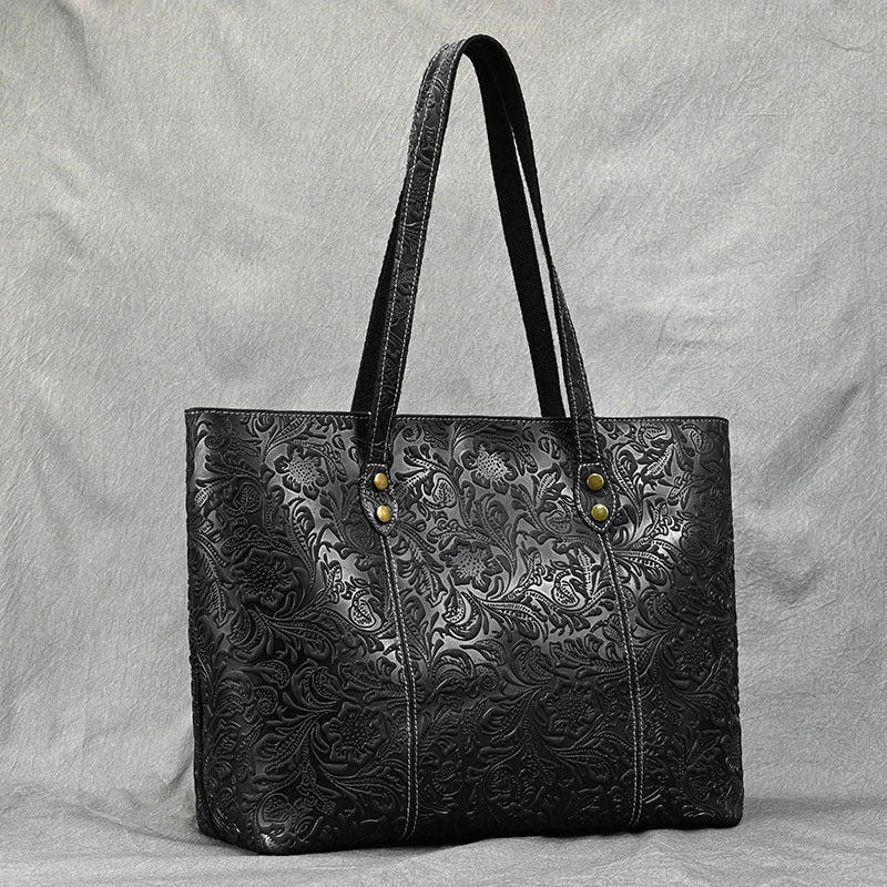 Vintage Embossed Genuine Leather Women's Tote Bag-Tote Bag-Brown-Free Shipping Leatheretro