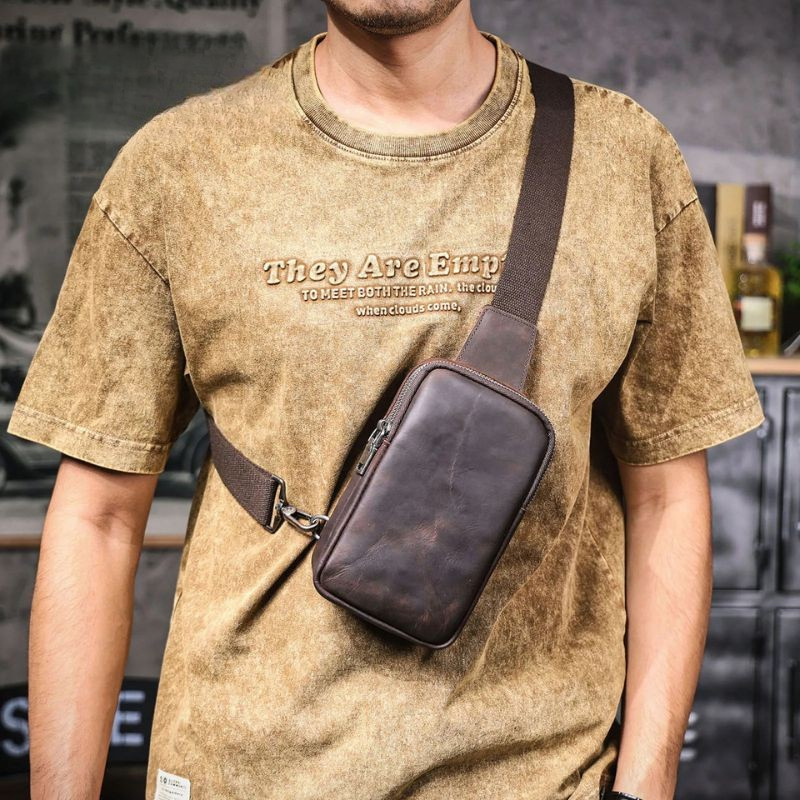 Vintage Full Grain Leather Sling Bag for Men – Premium Crossbody Chest Bag-Chest Bags-Dark Coffee-Free Shipping Leatheretro