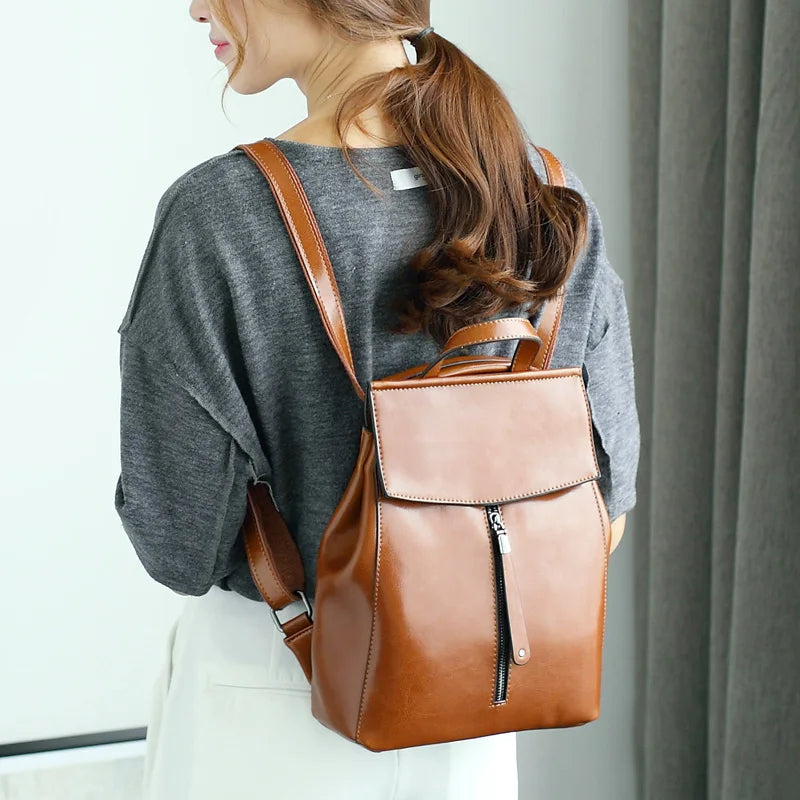 Vintage Genuine Leather Women's Backpack – Travel & Shoulder Bag-Backpacks-Green-Free Shipping Leatheretro