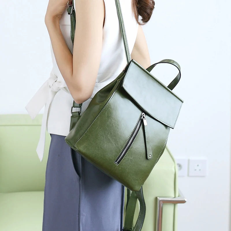 Vintage Genuine Leather Women's Backpack – Travel & Shoulder Bag-Backpacks-Green-Free Shipping Leatheretro