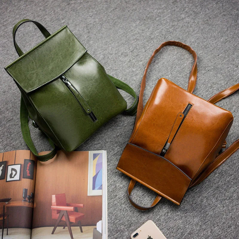 Vintage Genuine Leather Women's Backpack – Travel & Shoulder Bag-Backpacks-Green-Free Shipping Leatheretro